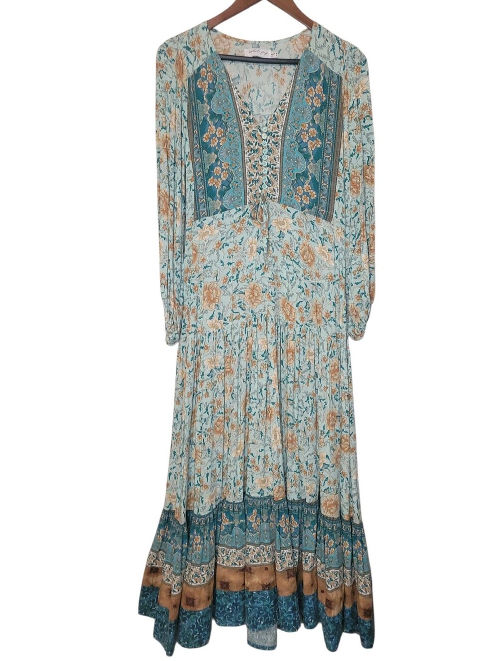 Petal & Pup Floret Floral Boho Maxi Dress Blue Teal Cottagecore Western Size 4